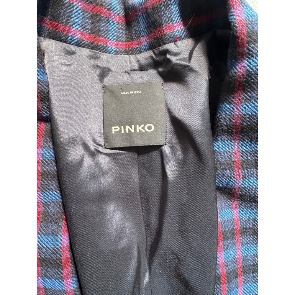 Pinko Plaid Blazer Jacket Women Italy Blue Burgundy Single Button Sz4 office - Picture 8 of 12